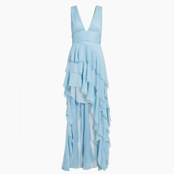 Alice + Olivia Asymmetric Ruffled Maxi Dress size 4 - Picture 3 of 15